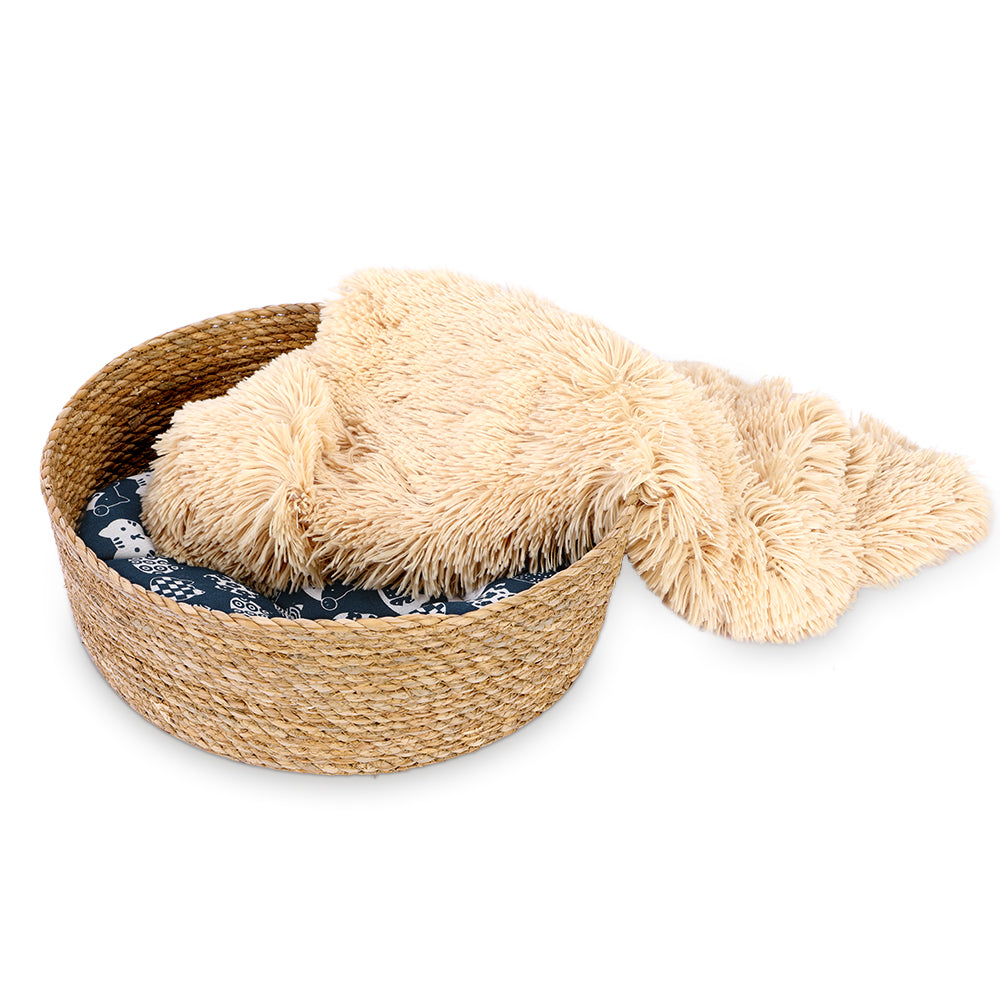 Fluffee Cattail Woven Round Cat Bed