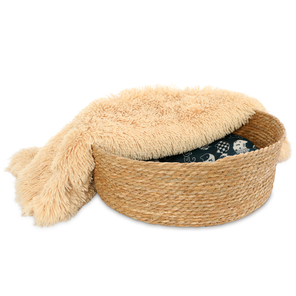 Fluffee Cattail Woven Round Cat Bed